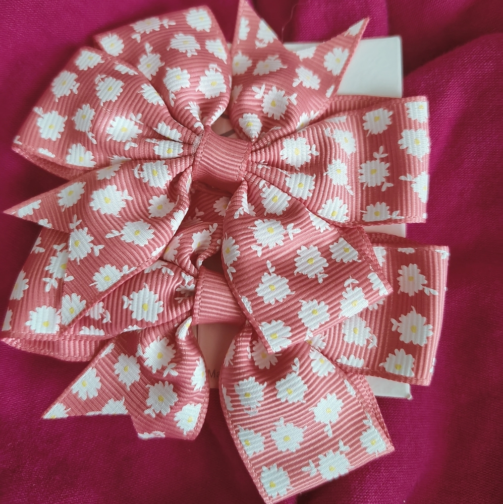 Floral Pink Hair Bows for Kids